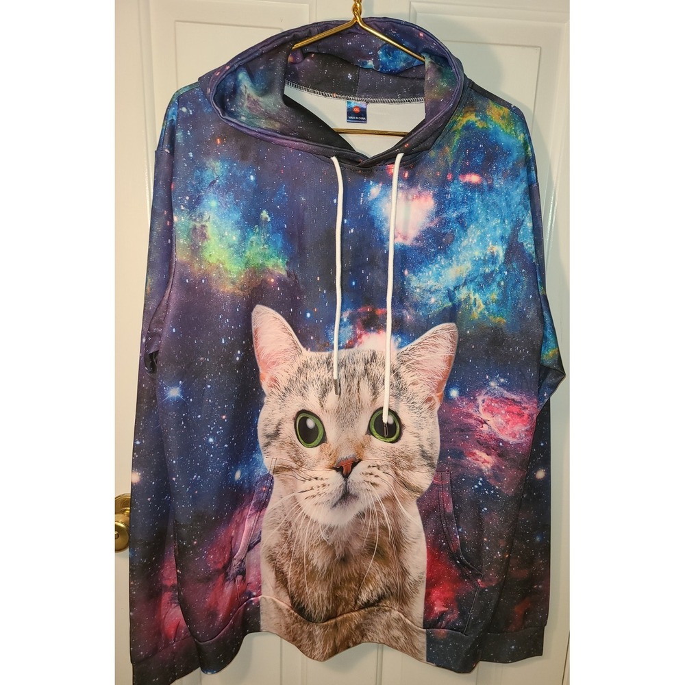 Space Cat Hoodie 3D graphic XL Kangaroo pocket Cat Lady/Man  Celestial Geek